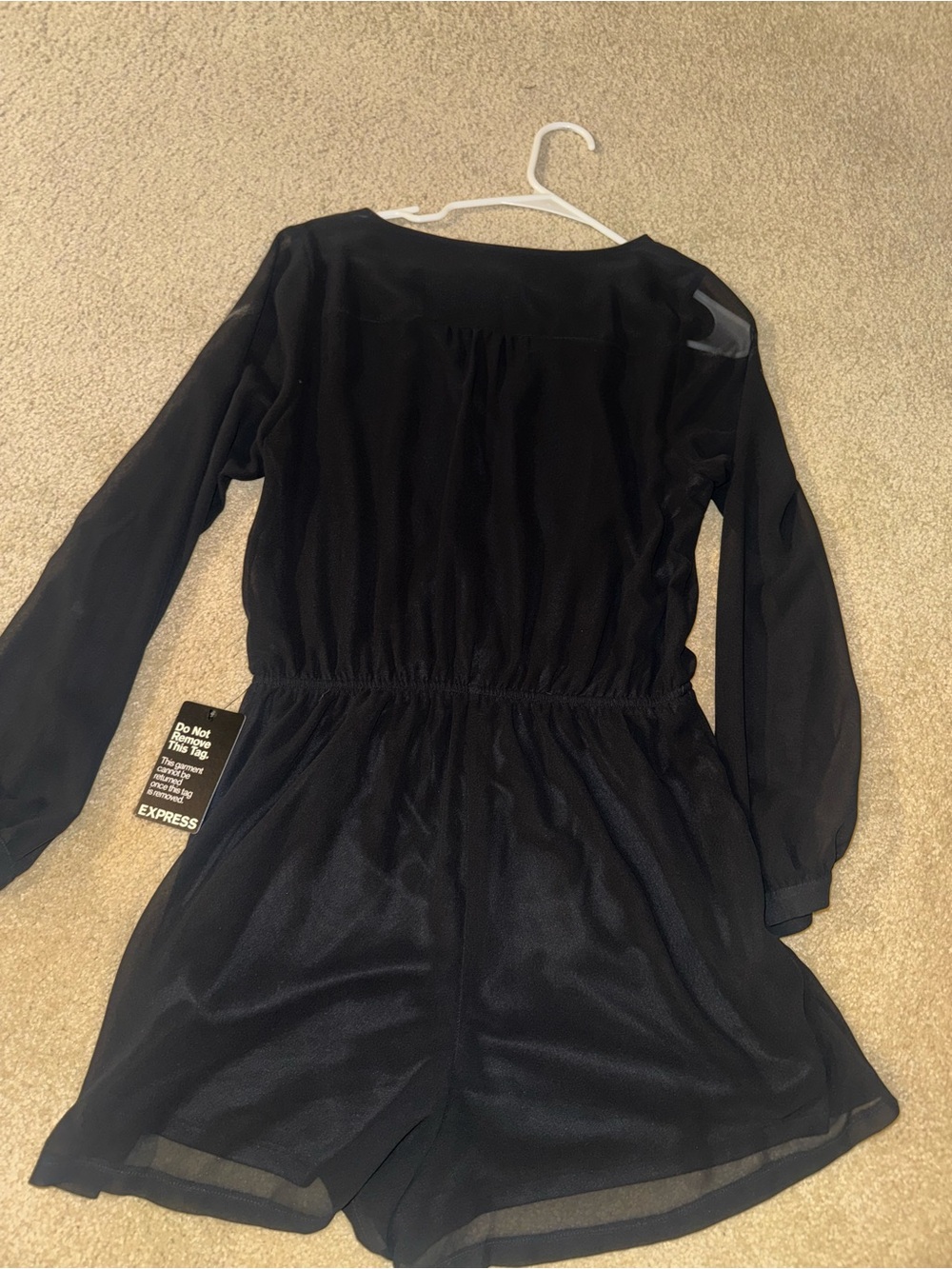 Express Black Sheer Long-Sleeve Zip Romper - Picture 5 of 5